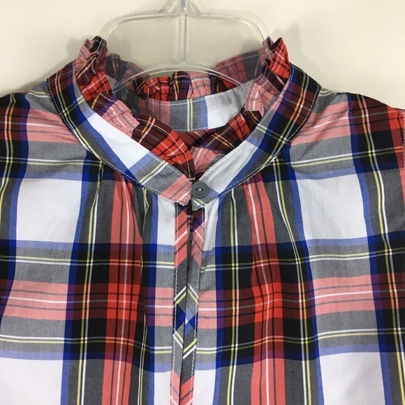 J. Crew Ruffle Neck Sleeveless Plaid Cotton Poplin Shirt NWT Size 4 - Picture 3 of 12